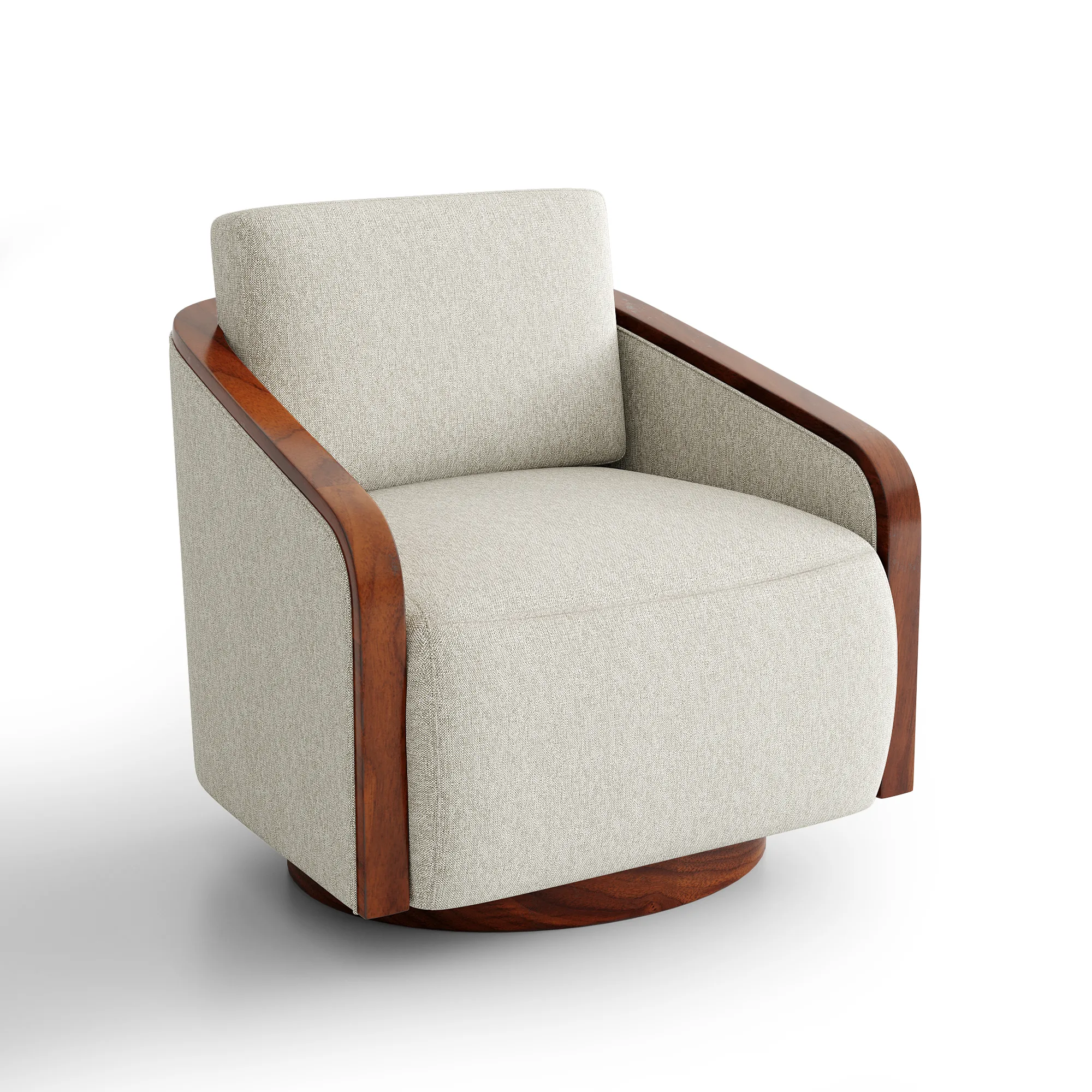 BEIGE BROWN 1-TD Cadmere Overstuffed Swivel Barrel Chair with Wooden Base - Image 1
