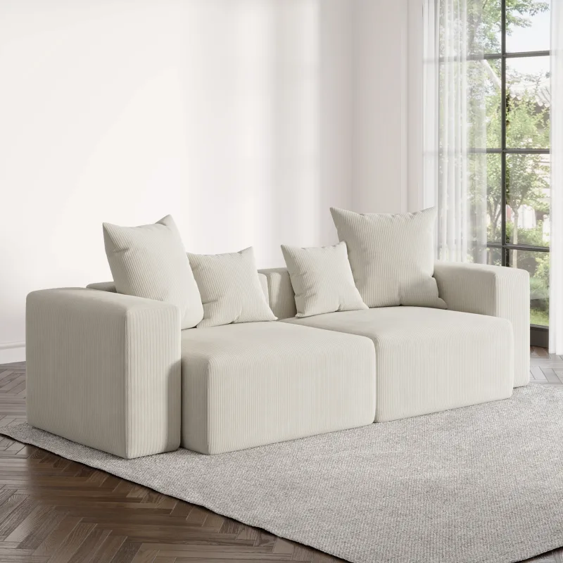 Reloom 2-Piece All-Foam Corduroy Modular Sofa with Pillows - Image 2