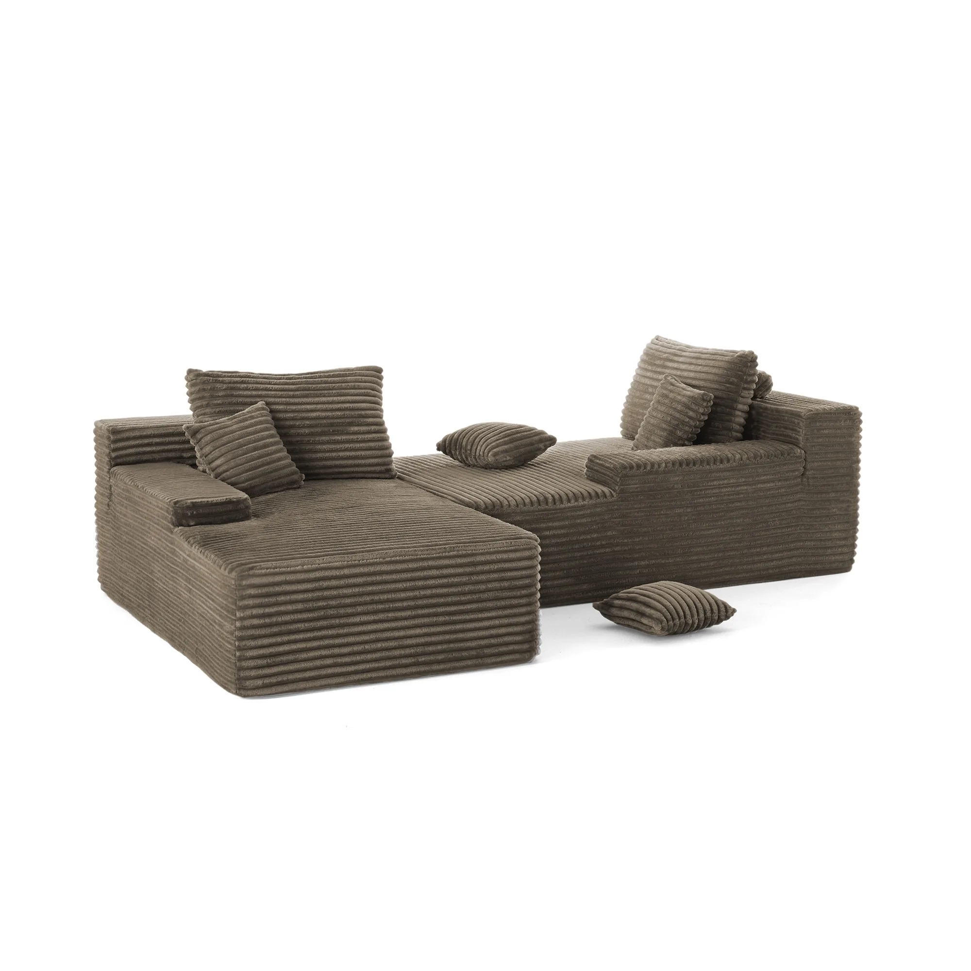 BROWN (1)-TD Velune Faux Fur Foam Double Chaise Sectional Sofa - Image 1