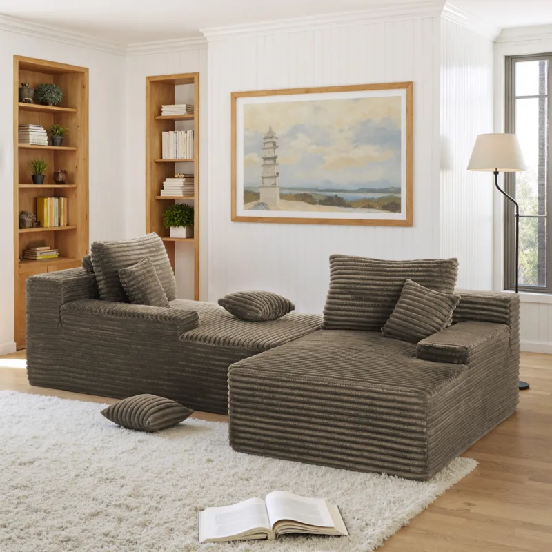 Velune Faux Fur Foam Double Chaise Sectional Sofa - Image 2