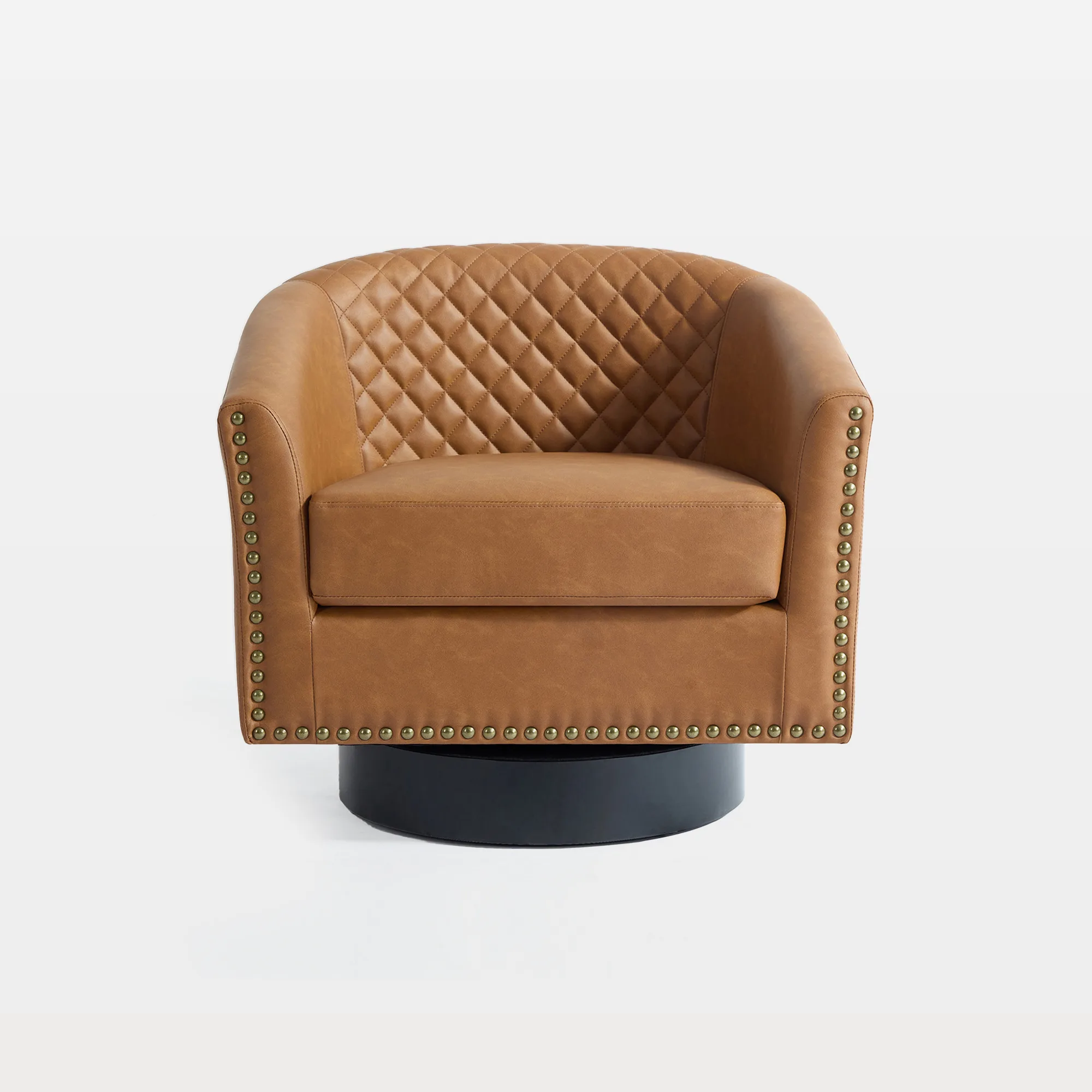 CH0016S-MAIN Tandier Quilted Diamond Faux Leather Swivel Barrel Chair - Image 1