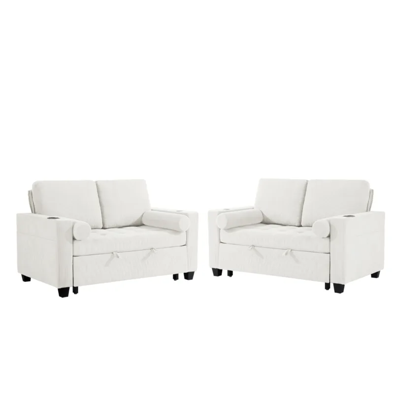 Preslo Tufted Convertible Pull-Out Sleeper Bed Loveseats Set of 2