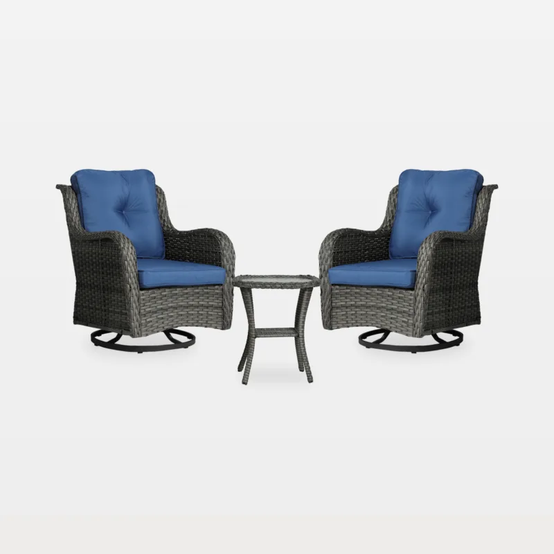 Auryanna Rattan Outdoor Furniture 3 Piece Swivel Seating Group with Coushions