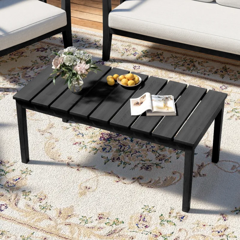 Ilan Rectangular Slatted Teak Outdoor Patio Coffee Table - Image 2