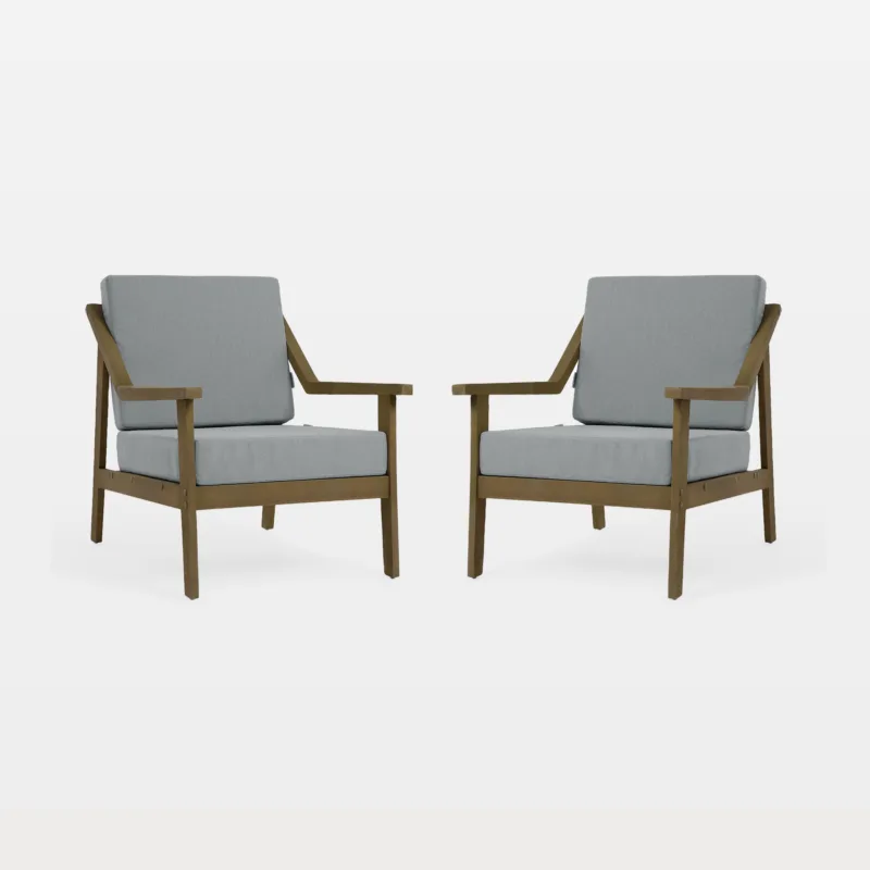 Felian Angled Arms Teak Outdoor Patio Chairs Set of 2