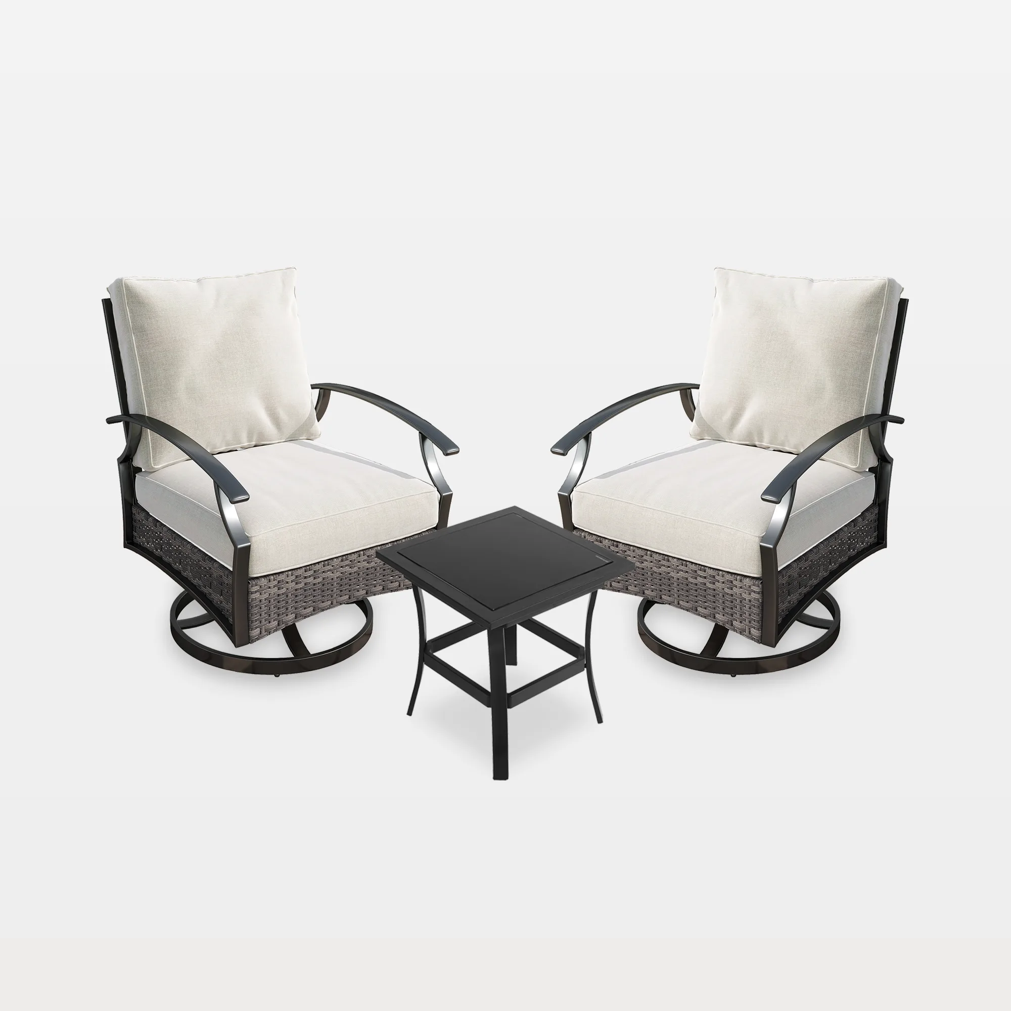 OD1001-SWIVEL-3ST-MAIN Charris 3-Piece PE Wicker Outdoor Patio Swivel Chairs with Side Table - Image 1