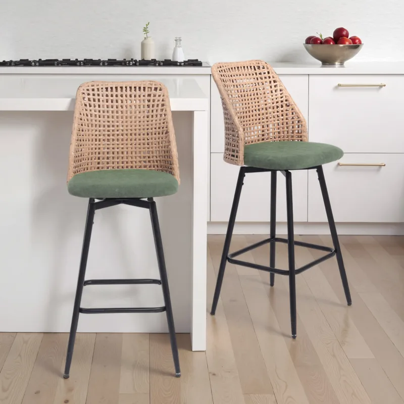 Olivay Wicker Swivel Upholstered Bar Stools Set of 2 - Image 2