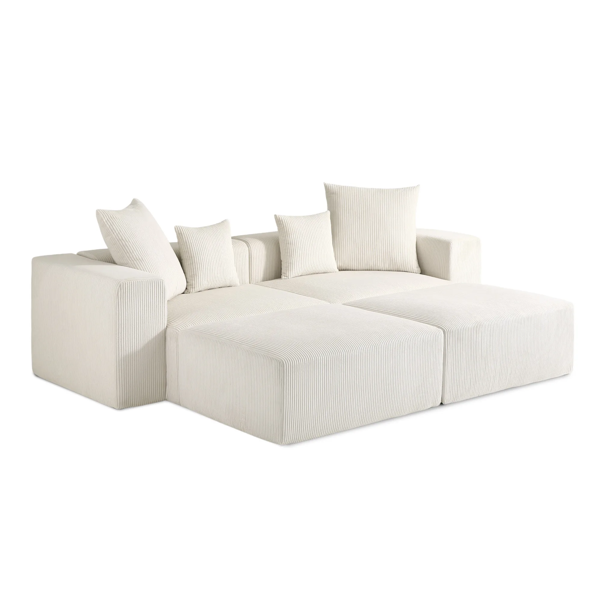 beige (34) Reloom 4-Piece Corduroy Sectional Sofa with Ottomans - Image 1