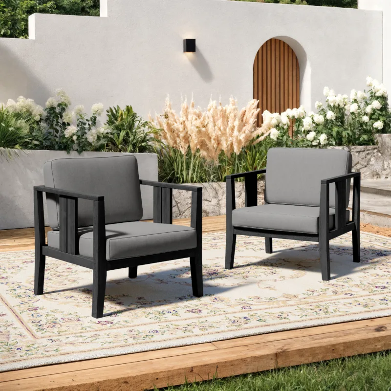 Ilan Slatted Teak Wooden Outdoor Armchairs Set of 2 - Image 2