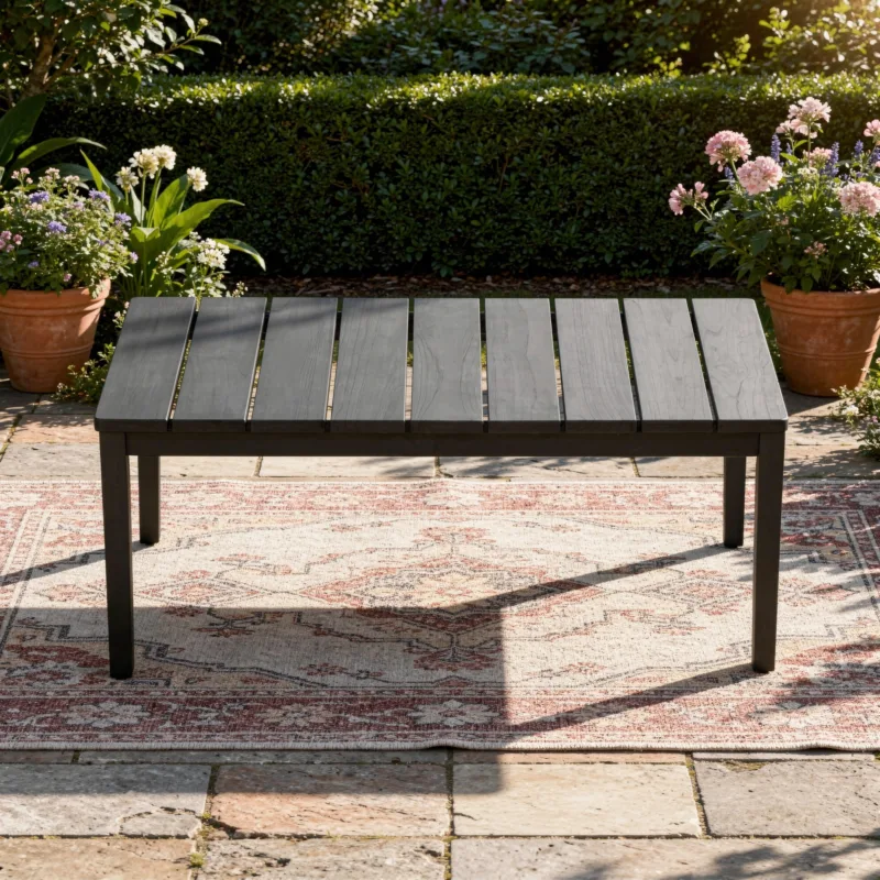 Ilan Rectangular Slatted Teak Outdoor Patio Coffee Table - Image 2