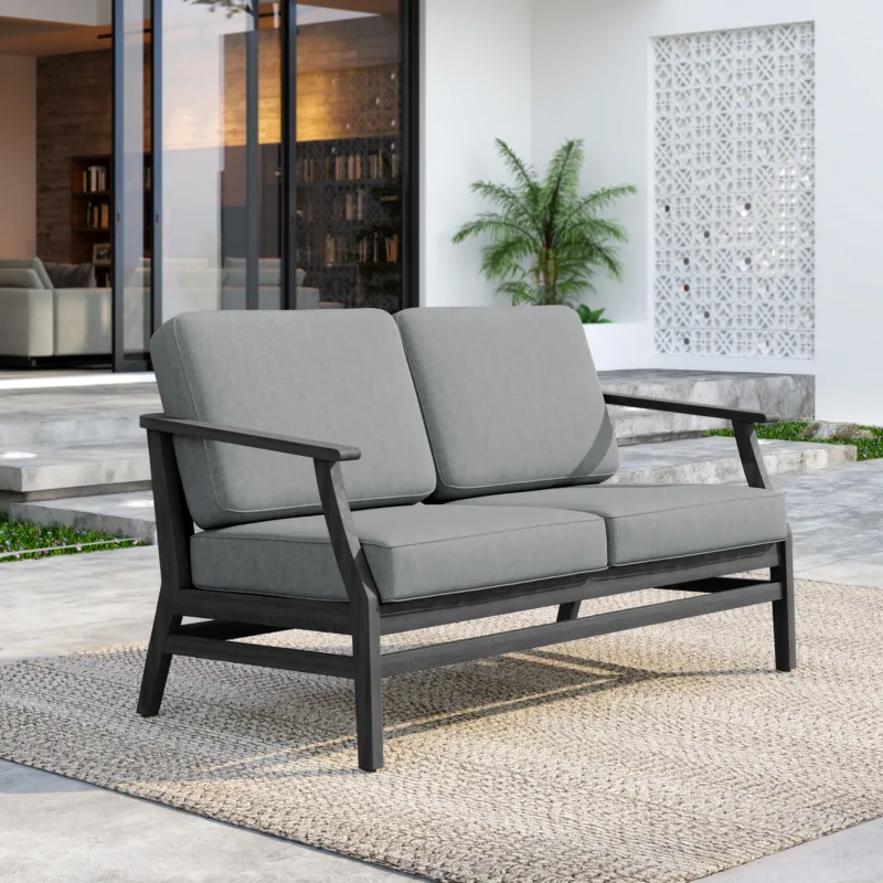 Otise Open-Framed Teak Outdoor Patio Loveseat with Cushions - Image 2