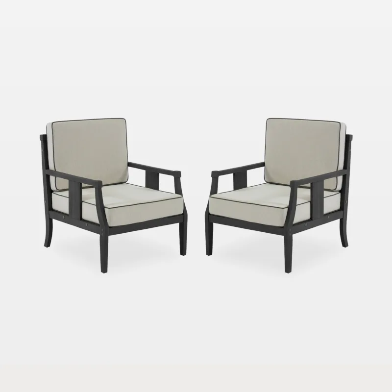 Eloi Contrast Piping Teak Wooden Outdoor Armchairs Set of 2