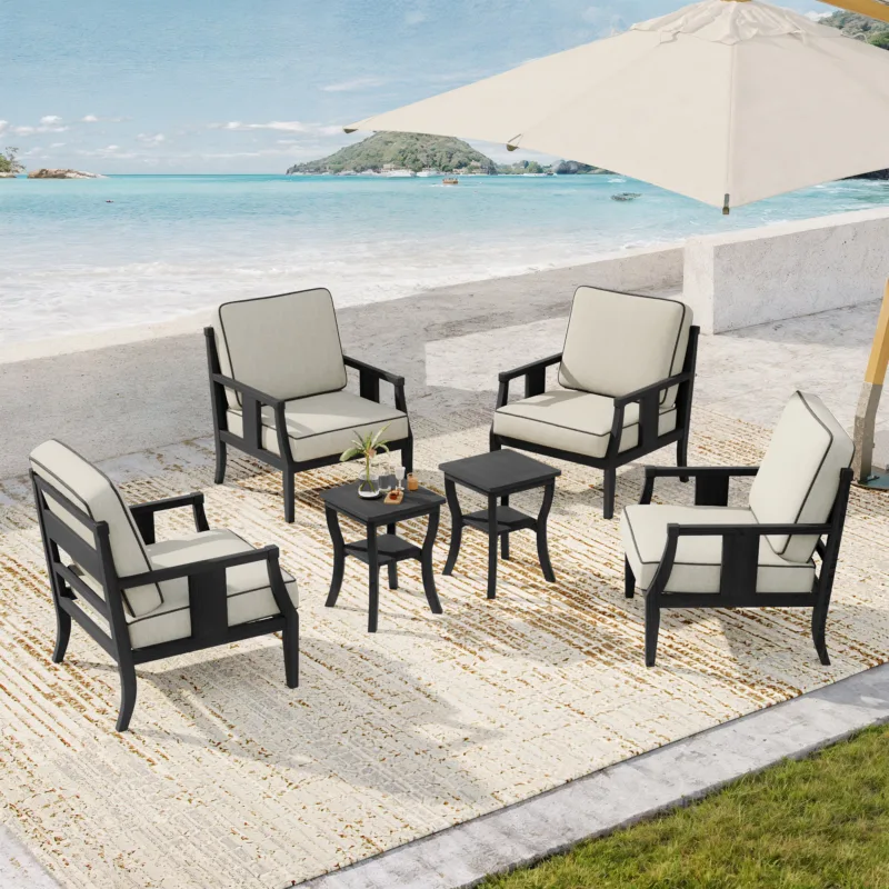 Eloi 6-Piece Contrast Piping Outdoor Patio Set with Tables - Image 2