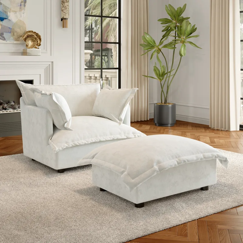 Lione Flange Edge Chenille Single Sofa Chair with Ottoman - Image 2