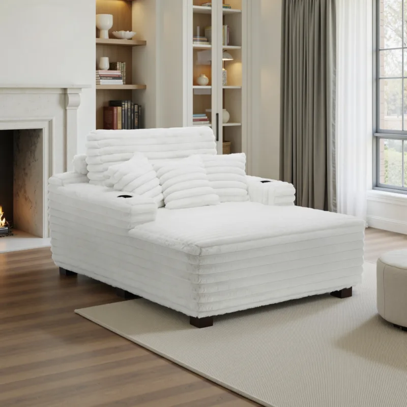 Mireth Integrated Faux Fur Chaise Lounge with Cup Holders - Image 2