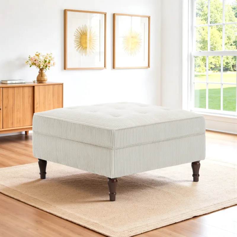 Junave Button Tufted Corduroy Storage Ottoman - Image 2