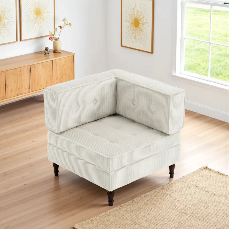 Junave Single Arm Button Tufted Corduroy Corner Chair - Image 2