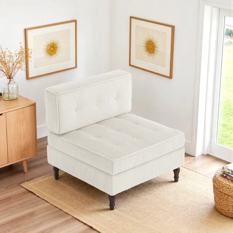 Junave Button Tufted Corduroy Modular Armless Chair - Image 2