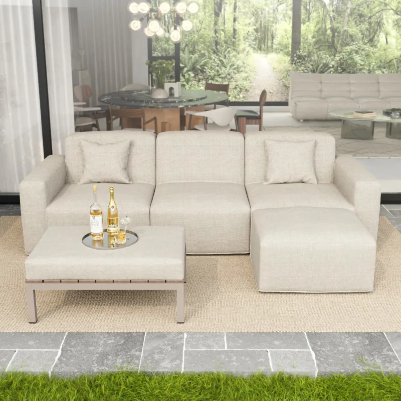 Janoe 5-Piece Cotton Blend Foam Sectional Sofa with Coffee Table - Image 2