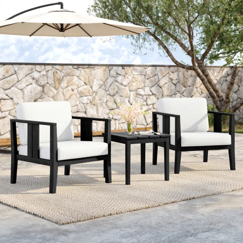 Ilan 3-Piece Teak Outdoor Armchairs & Side Table Set - Image 2