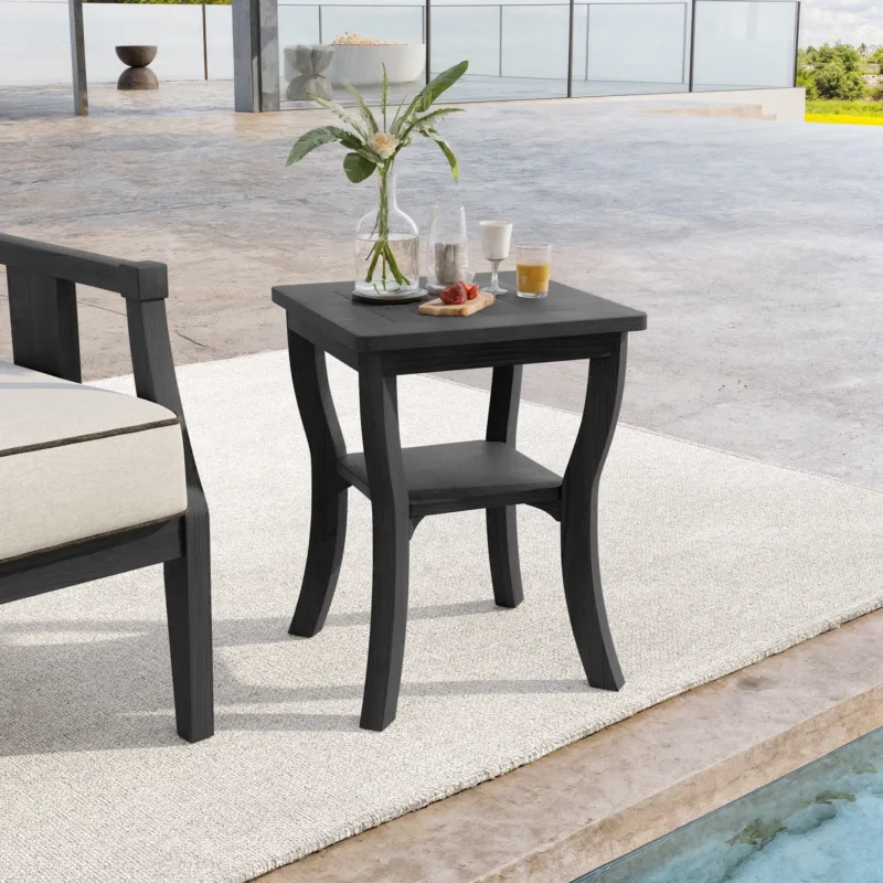 Eloi Two-Tier Teak Outdoor Side Table with Saber Legs - Image 2