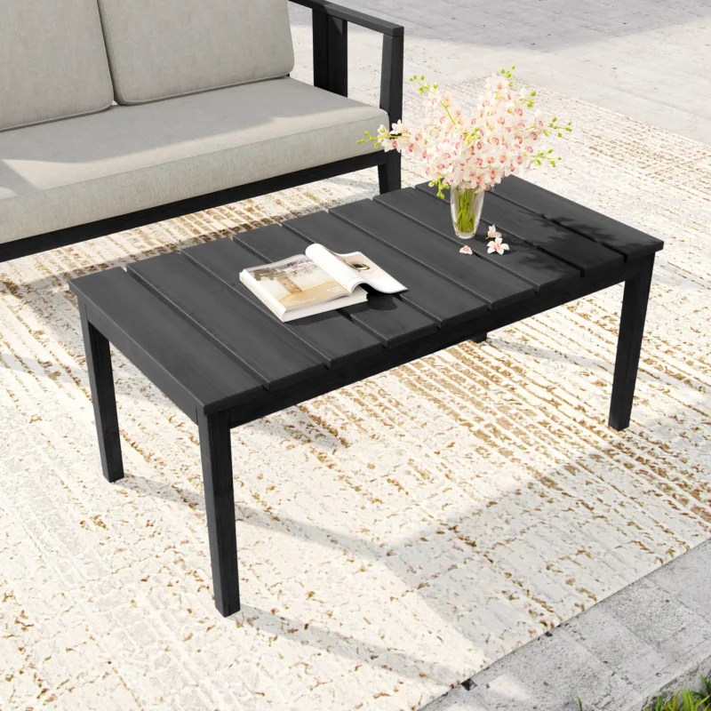Ilan Rectangular Slatted Teak Outdoor Patio Coffee Table - Image 2