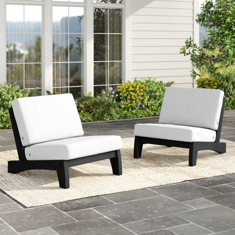Benisor Teak Outdoor Patio Armless Chairs Set of 2 - Image 2