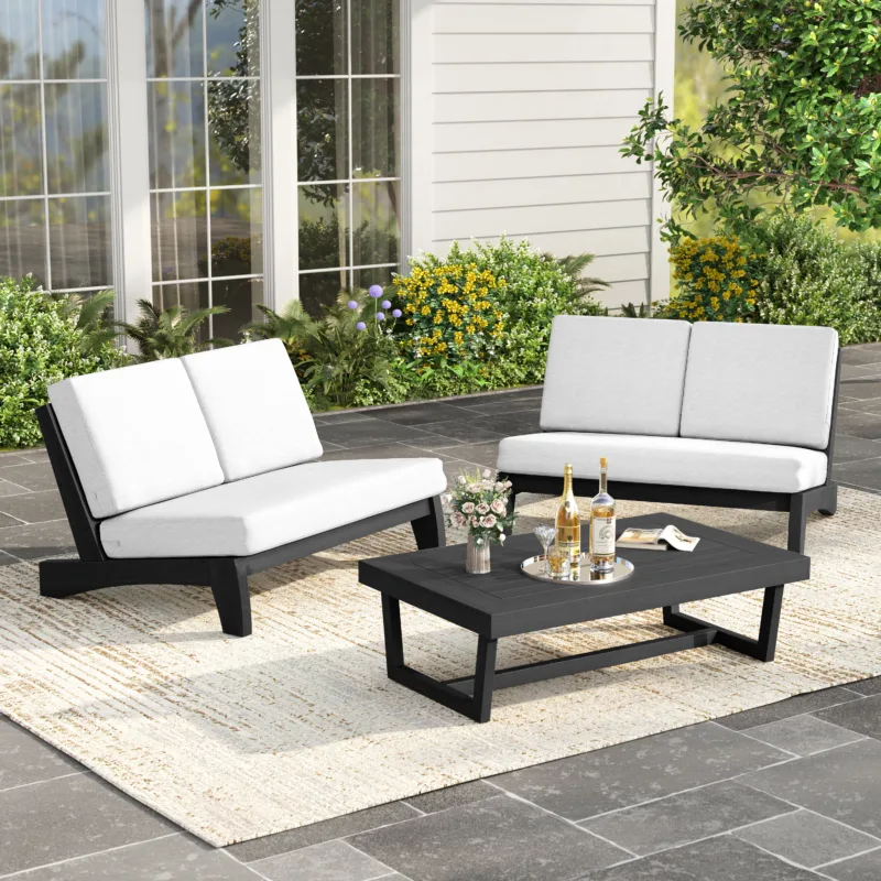 Benisor 3-Piece Teak Patio Set with Loveseats & Coffee Table - Image 2