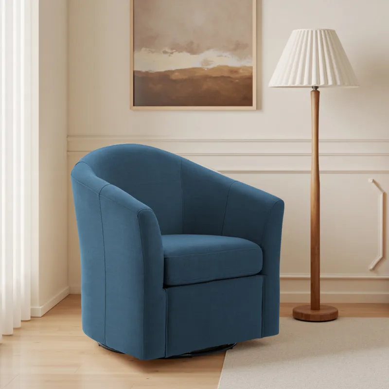 Kianor Modern Linen Blend Swivel Barrel Chair - Image 2
