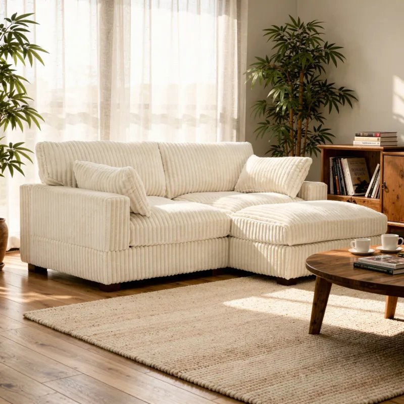 Viviane 2-Seat Channel Tufted Faux Fur Modular Sofa - Image 2