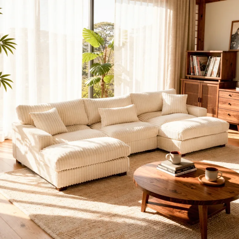 Viviane U-Shaped 3-Seat Channel Tufted Double Chaise Sectional Sofa - Image 2