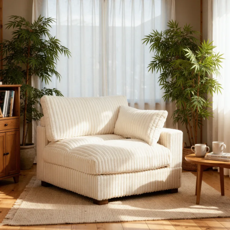 Viviane Channel Tufted Faux Fur Modular Single Arm Corner Chair - Image 2