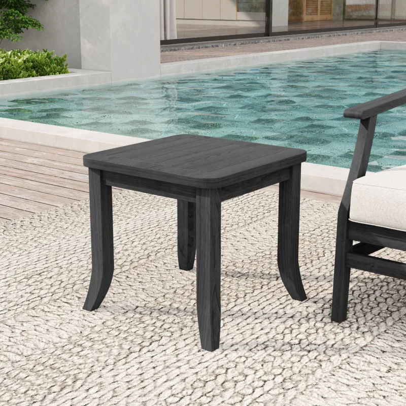 Otise Grooved Square Top Teak Outdoor Side Table - Image 2