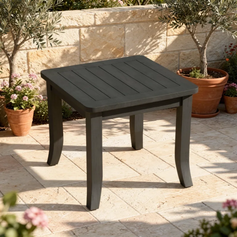 Otise Grooved Square Top Teak Outdoor Side Table - Image 2