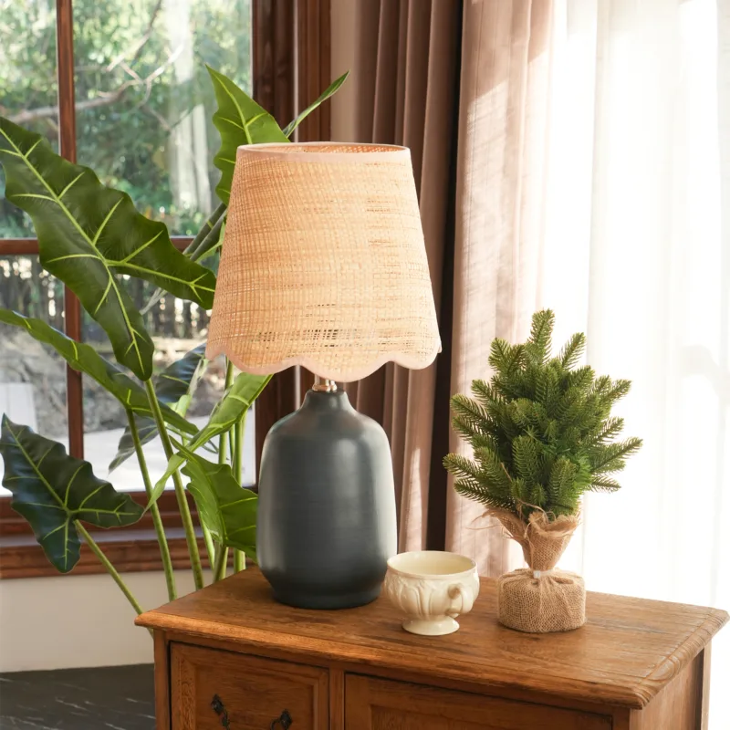 Blaison Boho Raffia Shade Ceramic Vase Table Lamp - Image 2