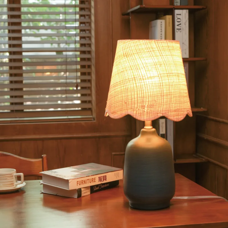 Blaison Boho Raffia Shade Ceramic Vase Table Lamp - Image 2