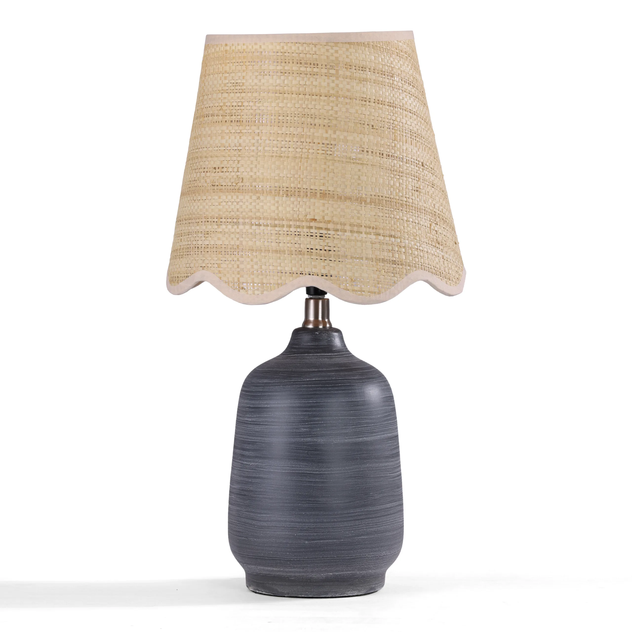 2002bw-stripe-whitebg (1) Blaison Boho Raffia Shade Ceramic Vase Table Lamp - Image 1