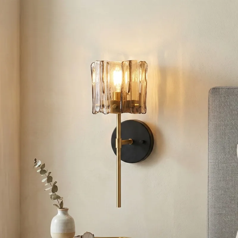 Odila Luxe Textured Water-Ripple Glass Metal Wall Sconce - Image 2