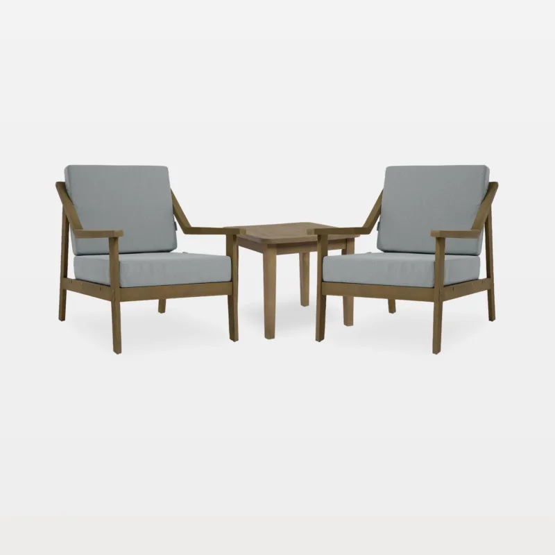 Felian 3-Piece Angled Arms Teak Outdoor Armchairs & Side Table