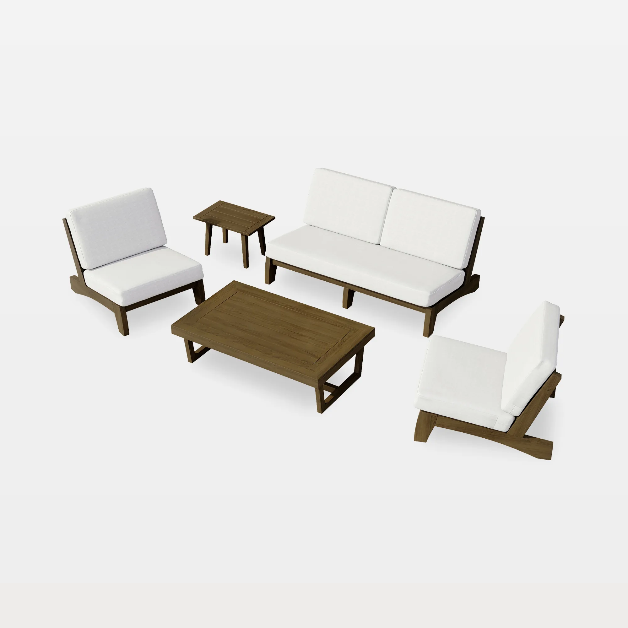 od0001-e1-whitebg-5-piece-outdoor-patio-conversation-set-wood-frame-beige-angled-overview.jpg Benisor 5-Piece Outdoor Patio Conversation Set with Chairs & Tables - Image 1