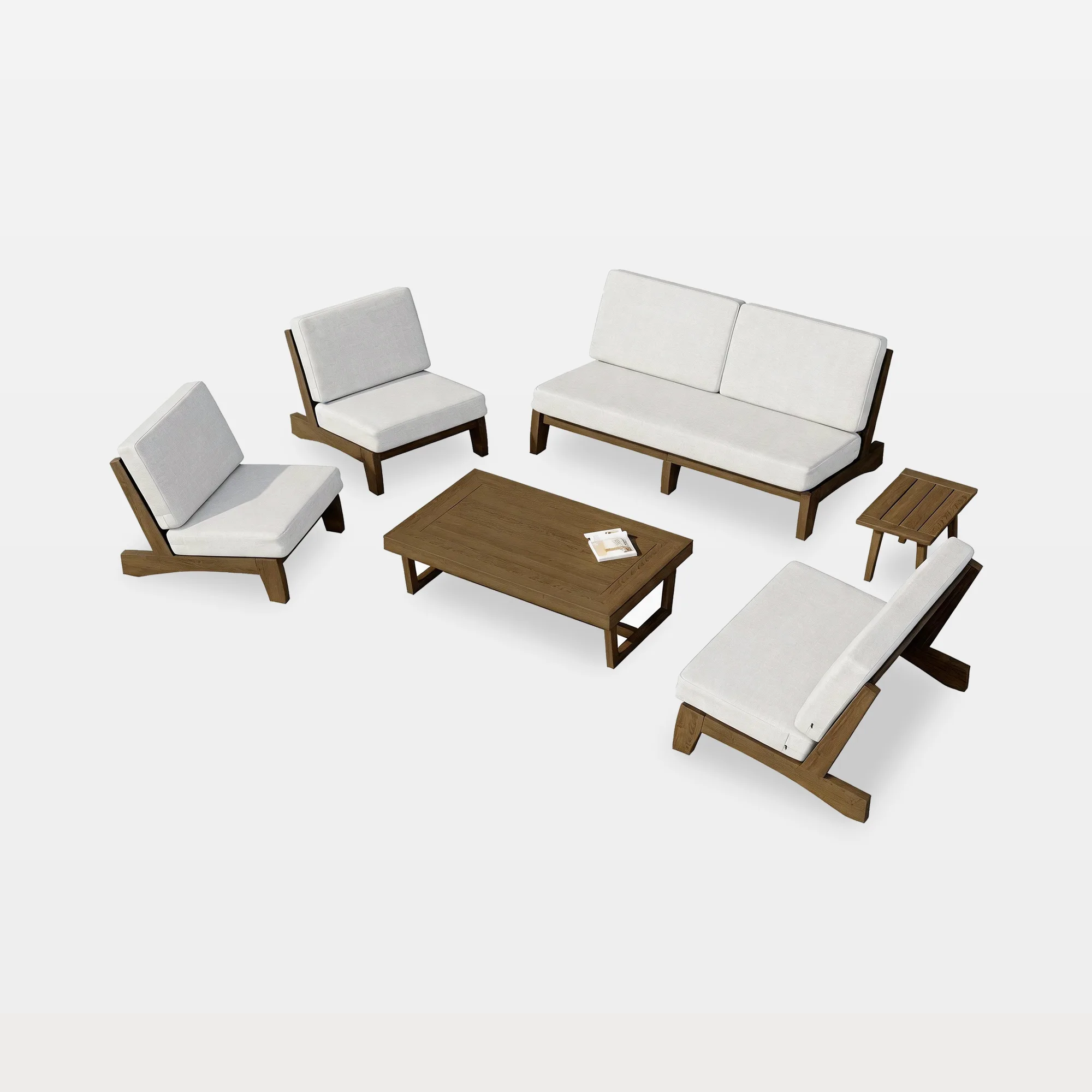 od0001-e1-whitebg-6-piece-outdoor-patio-sofa-and-loveseat-set-wood-frame-beige-angled-overview.jpg Benisor 6-Piece Outdoor Patio Conversation Set with Loveseat & Tables - Image 1