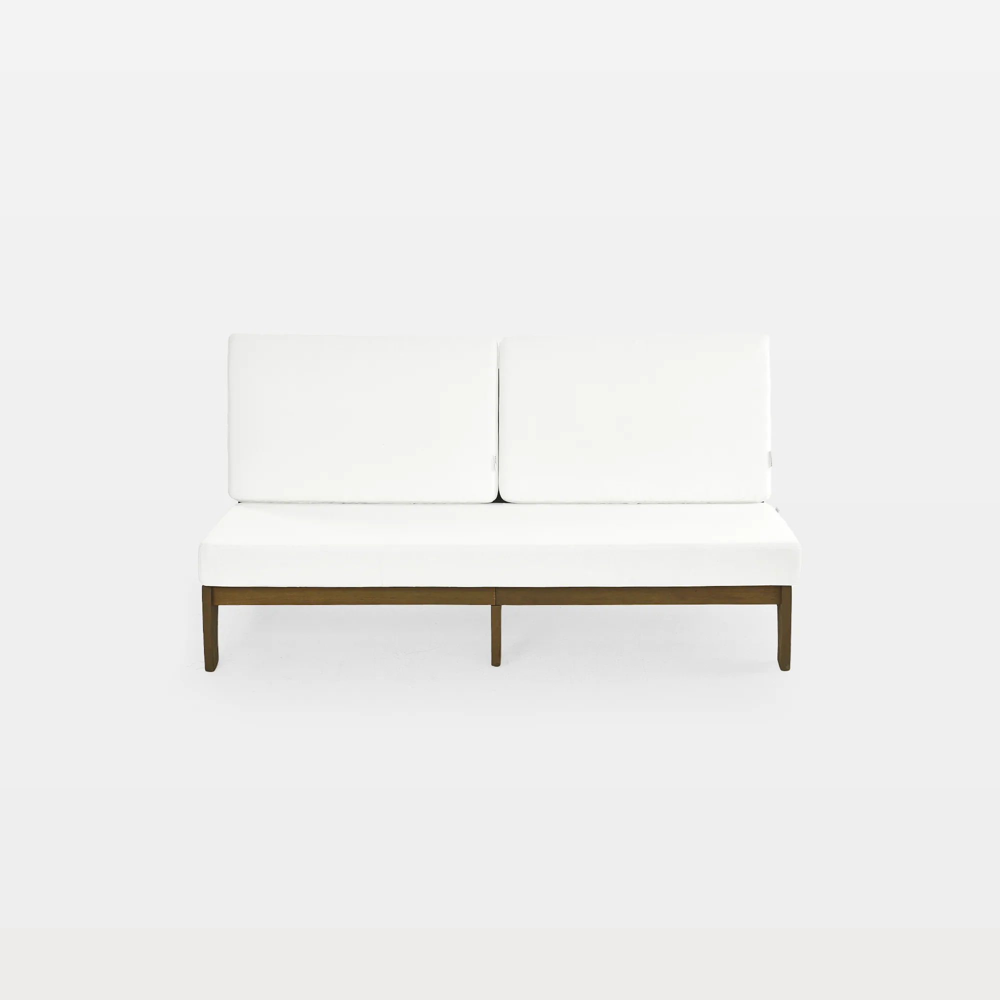 od0001-e1-whitebg-outdoor-patio-sofa-wood-frame-beige-front.jpg Benisor Modern Teak Outdoor Armless 3-Seater Small Sofa - Image 1