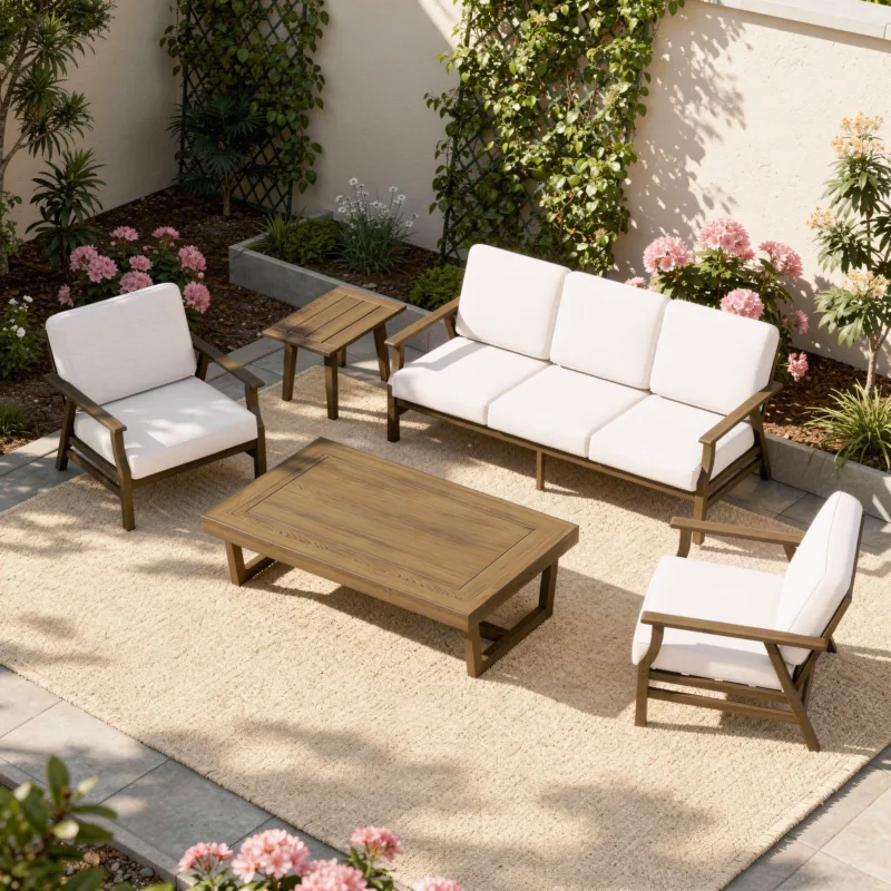Vaila 5-Piece Teak Outdoor Patio Sofa Set with Chairs & Tables - Image 2