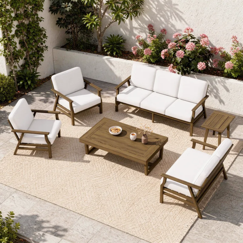 Vaila 6-Piece Teak Outdoor Patio Sofa Set with Loveseat & Tables - Image 2