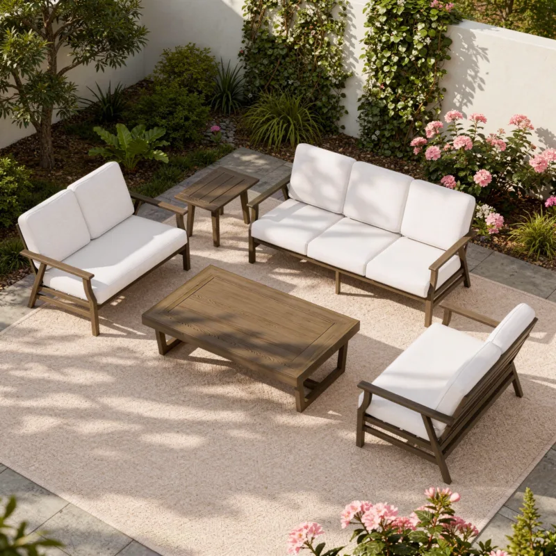 Vaila 5-Piece Teak Outdoor Patio Sofa Set with Loveseats & Tables - Image 2