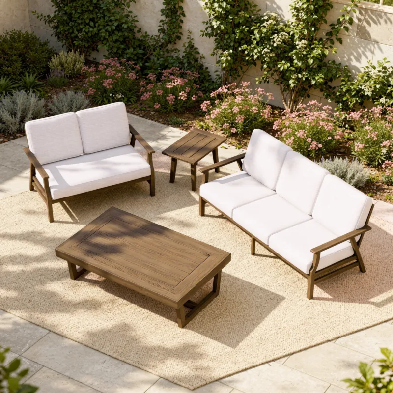 Vaila 4-Piece Teak Outdoor Patio Sofa Set with Loveseat & Tables - Image 2