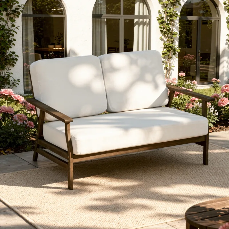 Vaila Teak Outdoor Patio Loveseat with Cushions - Image 2