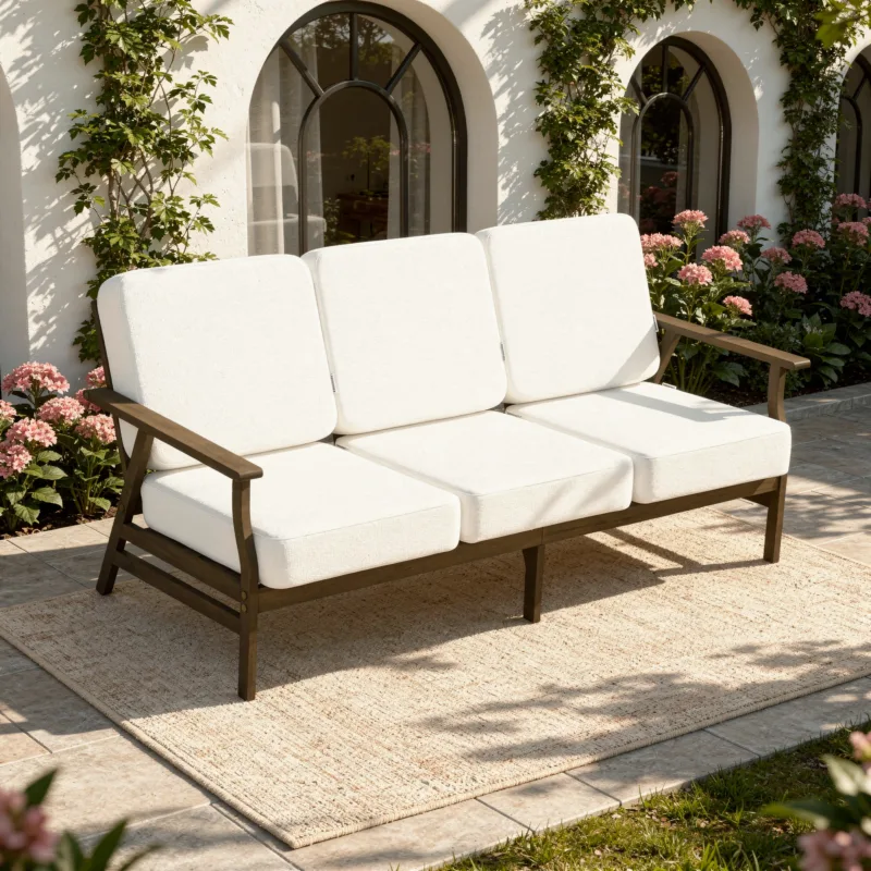 Vaila Teak Outdoor Patio 3-Seater Sofa with Cushions - Image 2