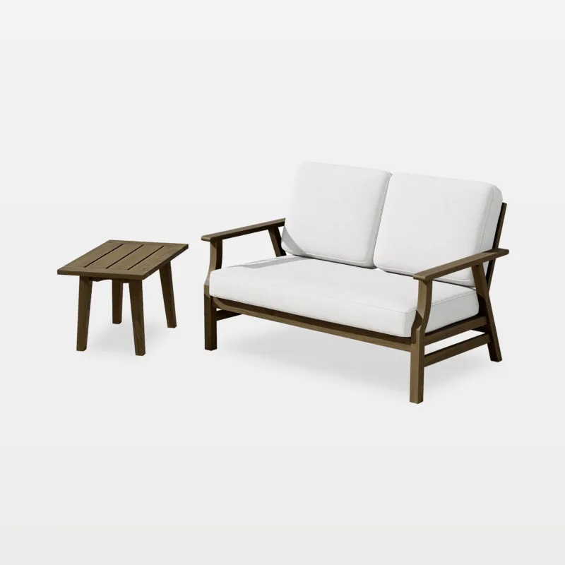 Vaila 2-Piece Teak Outdoor Patio Loveseat with Grooved Table