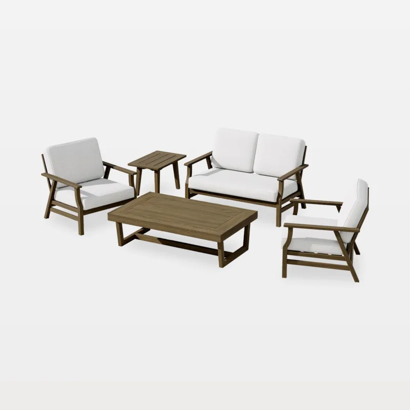Vaila 5-Piece Teak Outdoor Patio Loveseat Set with Chairs & Tables
